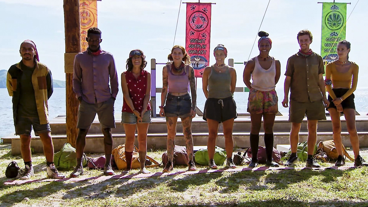 “Run the Red Light” – Castaways compete for the biggest reward of the season, and an outburst resulting from the reward challenge could lead to a strategic shift in this week’s target. Then, an eerie sense of agreeability around camp causes castaways to second guess their vote before tribal council, on SURVIVOR, Wednesday, May 1 (8:00-9:30 PM, ET/PT) on the CBS Television Network, and streaming live and on-demand on Paramount+ (live and on-demand for Paramount+ with SHOWTIME subscribers, or on-demand for Paramount+ Essential subscribers the day after the episode airs)*. Jeff Probst serves as host and executive producer.  Pictured (L-R): Ben Katzman, Q Burdette, Liz Wilcox, Kenzie Veurink, Maria Gonzalez, Tiffany Ervin, Charlie Davis, and Venus Vafa.